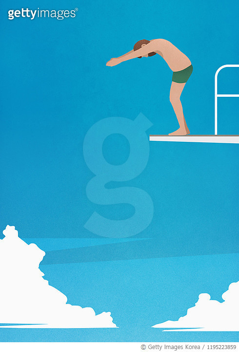1195223859 | 게티이미지코리아 | Man preparing to dive off platform Royalty-Free 이미지